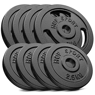 Afbeelding van Hop Sport gewichten set 30 kg naar keuze 4x2,5 kg, 4x5 gietijzeren gewichten, halterschijf mm, geschikt voor staven, halterschijven een effectieve krachttraining in je homegym…