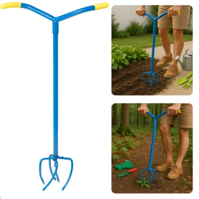 Afbeelding van Cheqo Tuinklauw met Lange Steel Woelvork 95 cm Grond Losmaken &amp; Beluchten Onkruidtrekker Ergonomisch Tuin Gereedschap 4 Tanden Rugvriende