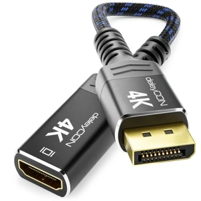 Afbeelding van deleyCON 4K DisplayPort naar HDMI Adapter 1080P WQHD @165Hz 144Hz 120Hz 60Hz // 4K@30Hz Aluminium Connector Nylon Kabel Plug &amp; Play Converter Zwart