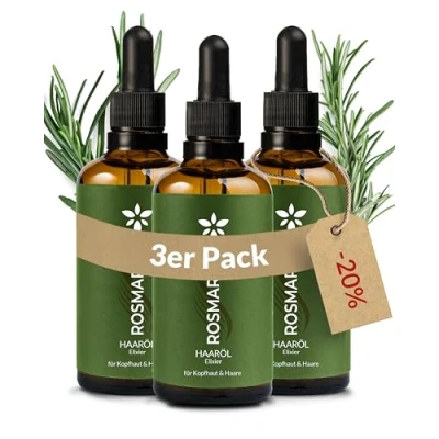Afbeelding van Heldengrün® Biologische rozemarijn + haarolie [hooggedoseerd] dermatologisch getest natuurlijke haarbooster met jojoba &amp; rozemarijnolie haar etherische oliemengsel 3 x 50 ml