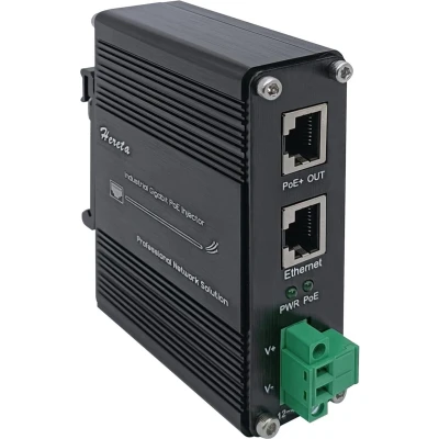 Afbeelding van Geharde industriële Gigabit PoE+ injector: Betrouwbare stroomvoorziening voor uw PoE apparaten, zelfs in de meest veeleisende omgevingen.