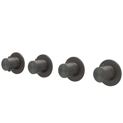 Afbeelding van IVY Concord afbouwdeel inbouwthermostaat 3 stopkranen symmetry RVS 316 Geborsteld carbon Black PVD Tijdloze uitstraling