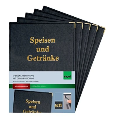 Afbeelding van Sigel menu Map met reliëf in goud en rubber binding voor A4 5 stuks zwart