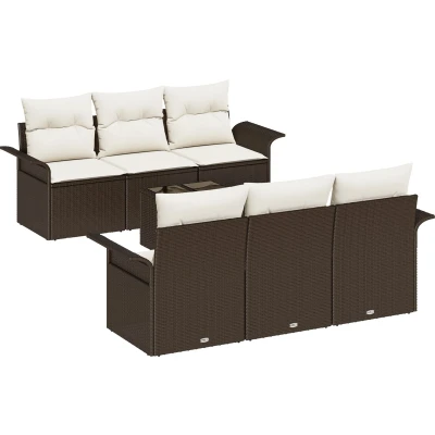 Afbeelding van vidaXL 7 delige Tuinsalon Set met Kussens Bruin Poly Rattan