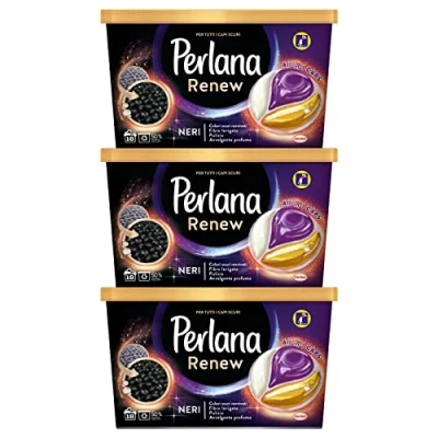 Afbeelding van 3 x Perlana Renew Neri All in 1 Caps wasmiddel voor donkere kleding verpakkingen met elk 18 capsules
