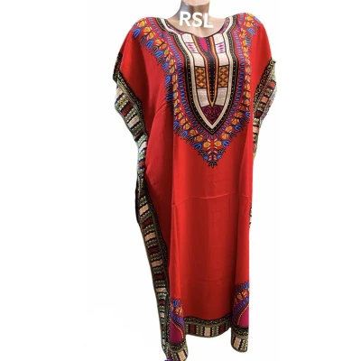 Afbeelding van Kaftan met print middellang one size 36 42 rood
