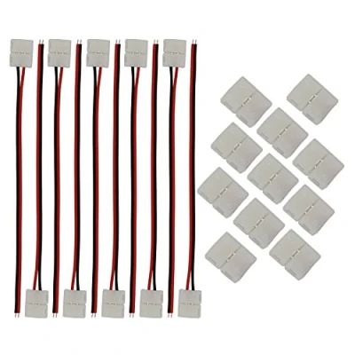 Afbeelding van CESFONJER 2 polige LED stripconnector (10 stuks), pins verbindingskabels voor 8 mm breed SMD 3528 2835 monochrome ledstripes, zonder solderen
