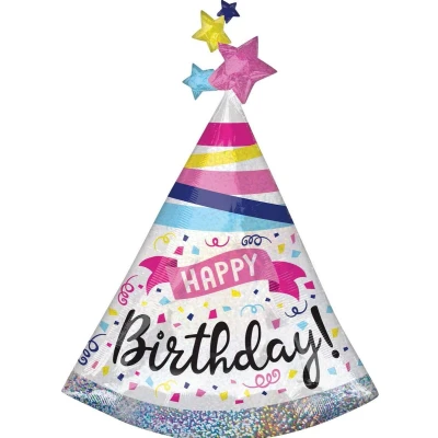 Afbeelding van Amscan Folieballon Feesthoed Happy Birthday 68 X 91 Cm Wit