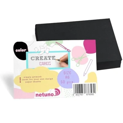 Afbeelding van Netuno 50 stuk Bristolkarton zwart A6 105x148mm 250g set fotokarton tekenkarton indexkaarten voor knutselen zelf vorm te geven