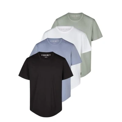 Afbeelding van DENIMFY DFPaco T shirt voor heren, lange pasvorm, 100% katoen, regular fit, set van 4, basic ronde hals, korte mouwen, zomer, zwart, wit, blauw, grijs, groen, S, M, L, XL, XXL, 3XL, 4XL, 5XL
