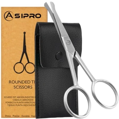 Afbeelding van ASIPRO Neushaarschaar voor Mannen en Vrouwen met Etui Kleine Schaar Afgeronde Puntschaar Stompe Neusschaar Ronde Gezichtshaarschaar Verzorging Snorrenschaar Afgerond