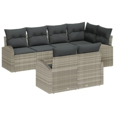 Afbeelding van vidaXL 7 Piece Tuin Sofa Set met Kussens Lichtgrijs Poly Rattan