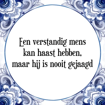 Afbeelding van Een verstandig mens kan haast hebben, maar hij i Tegeltje + Spreuk