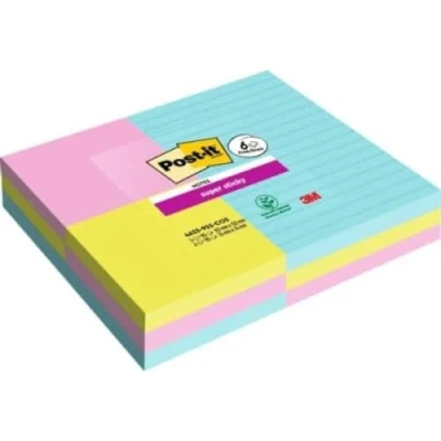 Afbeelding van Post it Super Sticky grote Notes Cosmic Color Collection, Voordeelpakket van 3 pads + 6 standaard GRATIS, 90 vellen per pad, verschillende maten en kleuren Extra kleverige notities voor
