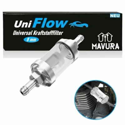 Afbeelding van universele brandstoffilter, chroom, glas, benzine, diesel, filter, auto, motorfiets, aluminium, 8 mm