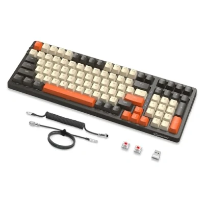 Afbeelding van MAMBASNAKE K8 Kleurrijk mechanisch toetsenbord met 3 modi, 2.4G draadloos Bluetooth pakking Gamingtoetsenbord spiraalkabel, 19 RGB lampen, Hot Swap rode schakelaar voor laptop PC Mac Shimmer