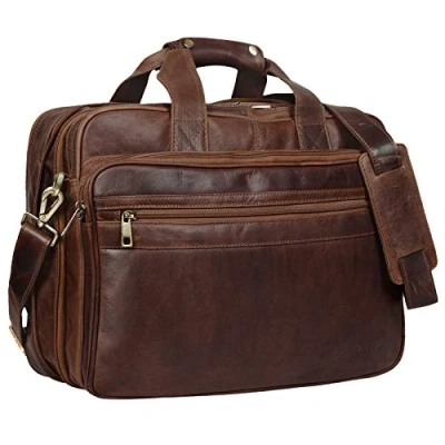 Afbeelding van STILORD &#039;Leopold&#039; Schoudertas Heren Lerarenzak Notebook Zak Laptop Unitasche College echt buffelleer, Kleur:cognac donkerbruin