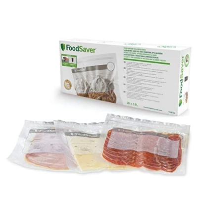 Afbeelding van FoodSaver Herbruikbare vacuümzakken met ritssluiting, automatisch, voor vacuümapparaten, BPA vrij, 3,8 liter, 20 stuks