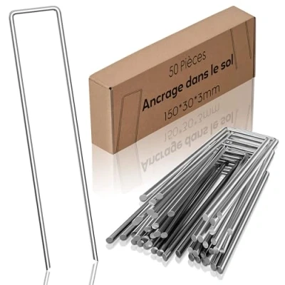 Afbeelding van SeedPal Aardanker/haringen anti roest 50 stuks roestvrij en verzinkte grondankers voor bevestiging 150 mm x 30 Ø 3 haringen/bodemhaken van staal bodemverankering/bodembevestiging