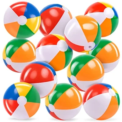 Afbeelding van JOYIN Regenboog strandballen (12 stuks), 30 cm opblaasbaar zwembadspeelgoed voor zomer waterspelletjes kinderen verjaardagsfeestbenodigdheden combo set inclusief opblaasbare