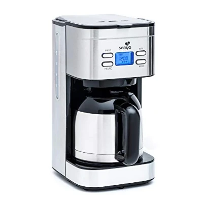 Afbeelding van Senya SYBF CM025 roestvrijstalen programmeerbaar elektrisch koffiezetapparaat, thermoskan, aromaselector, warmhoudfunctie, 1,2 l, 800 W,