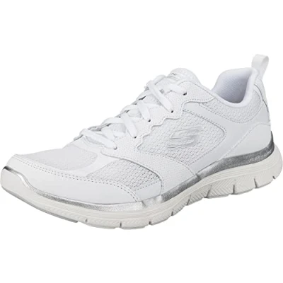Afbeelding van Skechers Flex Appeal 4.0 Sneaker voor dames, Witte lederen mesh trim, 41 EU