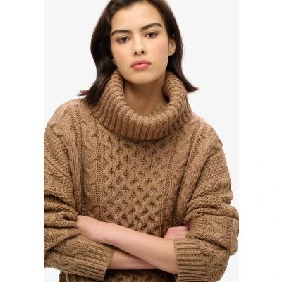 Afbeelding van Superdry Vrouwen Kabeltrui met Rolkraag Bruin Grootte: 38