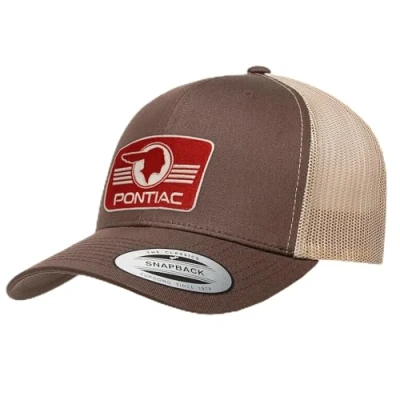 Afbeelding van Pontiac Officieel gelicenseerd Retro Logo Patch Premium Trucker Cap (bruin Khaki)