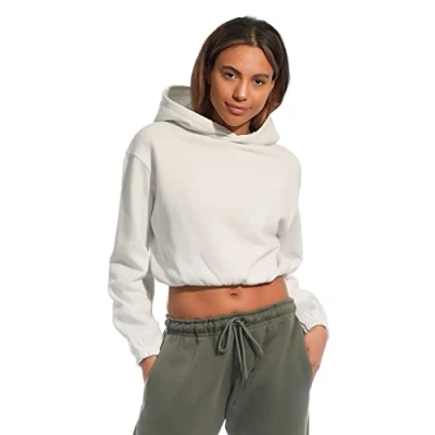 Afbeelding van Light &amp; Shade LSLSWT021 Dames Cropped Hooded Top, Off White, Large
