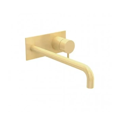 Afbeelding van Waterevolution Flow inbouw wastafelkraan met afdekplaat PVD Light Gold uitloop 15cm T1161WGE 15