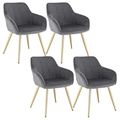 Afbeelding van WOLTU 4 x comfortabele keukenstoelen, eetkamerstoelen van fluweel en metaal, donkergrijs BH232dgr
