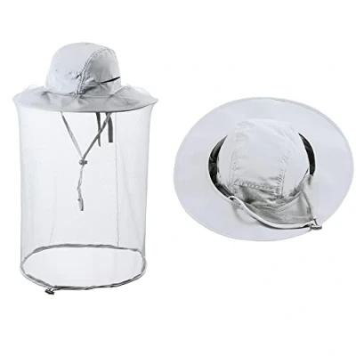 Afbeelding van HunterBee Klamboe Hoed Bug Insect Hoeden Met Netting Imker Bijenteelt Bijen Sluier Safari Wandelen Tuinieren Mesh Cap Hood, Lichtgrijs, one size