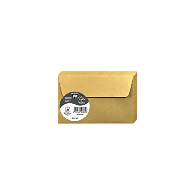 Afbeelding van Clairefontaine 50081C verpakking met 20 zelfklevende enveloppen, formaat 9 x 14 cm, 120 g/m², goudkleurig, uitnodigingen voor evenementen en pollen, premium papier, glad