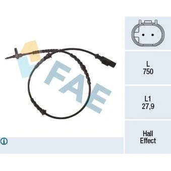 Afbeelding van FAE 78265 ABS Sensor Met kabel Geluidsensor 2 polig 750mm FIAT: Panda II Hatchback (169) 1.2, 1.2 LPG, 1.1, 1.3 D Multijet 2003 2013