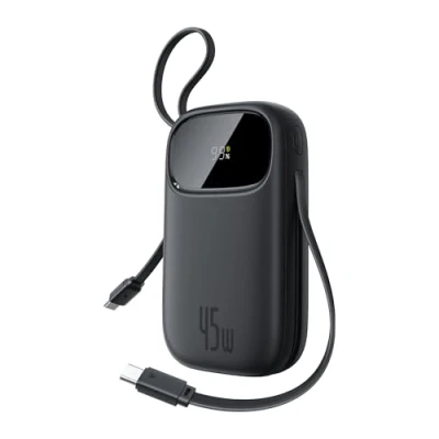 Afbeelding van Baseus QPow3 Powerbank 45W 20000mAh met 2 geïntegreerde USB C kabels, Power Bank PD3.0 QC4.0, 3 en 1 A, externe mobiele telefoonaccu&#039;s voor iPhone 16/15/14 Pro Max, iPad, Galaxy, Zwart