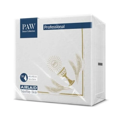 Afbeelding van PAW Airlaid Servetten (40 x 40 cm) I 50 Stuks Ideaal voor Bruiloft, Doop, Communie, Verjaardag Hoogwaardige Tafeldecoratie Achterzijde Patroon Stofachtig Omgekeerde Barok Etude Goud