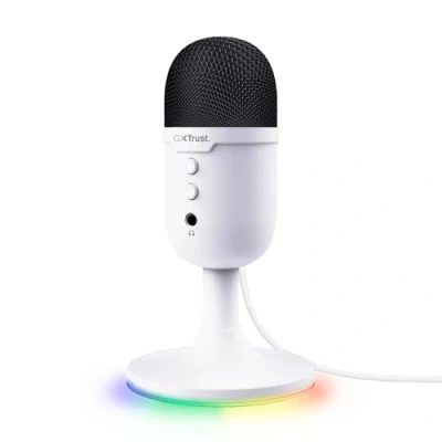 Afbeelding van Trust Gaming GXT 236W Yami USB Microfoon voor Streaming Podcast Twitch Discord ASMR Youtube Playstation 5, Cardioïde Condensatormicrofoon, Mute Knop, Microphone RGB LED Verlichting Wit