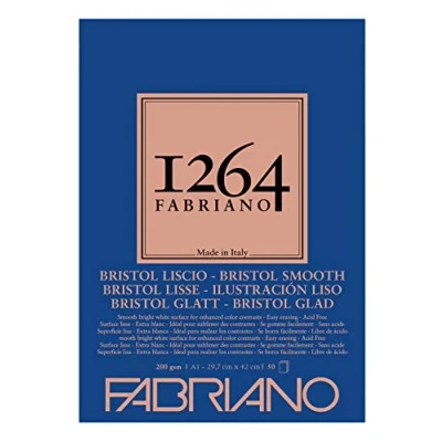 Afbeelding van Fabriano Honsell 19100655 Bristol blok 1264, 4 voudig gelijmd, 200 g/m², DIN A3, 50 vellen wit, extra glad papier, zuurvrij, ideaal voor alle droogtechnieken en lichte natte technieken