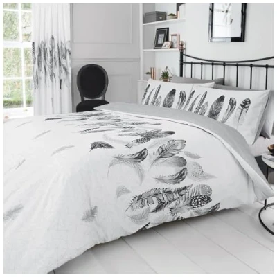 Afbeelding van Gaveno Cavailia Witte Veren Dubbel Dekbedset Omkeerbaar Gemakkelijk Onderhoud Katoenmengsel 3 Stuk Beddengoed 1 Quilt Cover + 2 Kussenslopen Knoopsluiting Machine Wasbaar