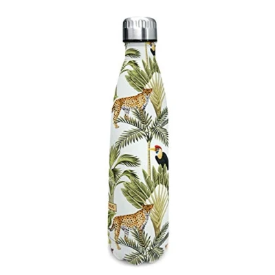 Afbeelding van Nerthus FIH 603 dubbelwandige warmwaterkruik voor koud en warm jungle design, 750 ml, BPA vrij, luchtdicht deksel, roestvrij staal 18/21