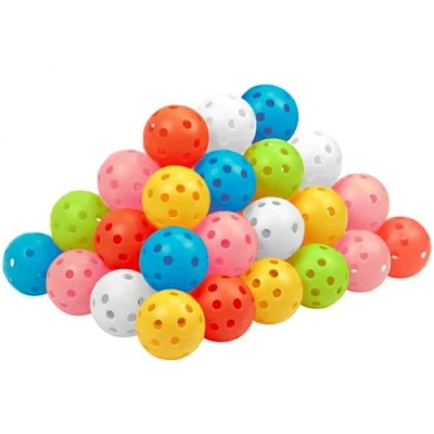 Afbeelding van THIODOON Golftrainingsballen met beperkte vliegbaan, 40 mm, holle kunststof, gekleurde airflow golfballen voor vliegoefeningen, driving range, binnen, 48 stuks (gemengde kleuren, stuks)