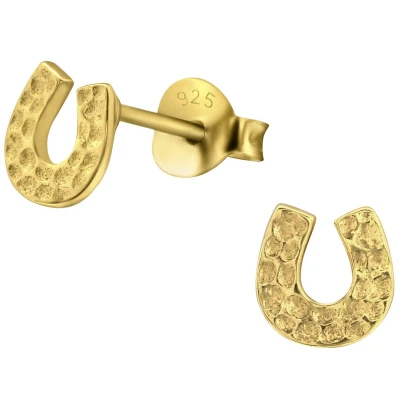 Afbeelding van JoyS Zilveren hoefijzer oorbellen 6 mm 14k goudplating