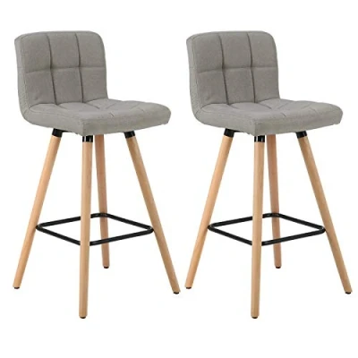 Afbeelding van WOLTU 2 X Barkruk met voetsteun in Linnen en massief hout,Barstoelen kruk Lichtgrijs BH160hgr