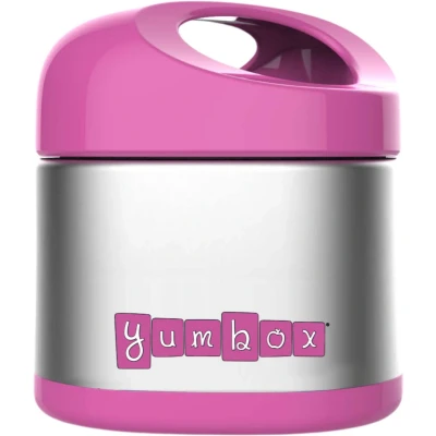 Afbeelding van Yumbox Cubi thermos voedselpot praktische deksel met handvat voor warm en koud eten Berry Roze 295ml