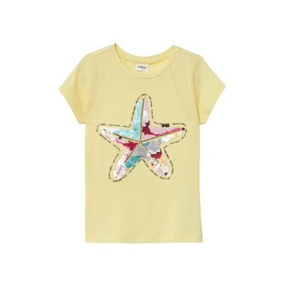 Afbeelding van s.Oliver IM Ashape MIT Wendepailletten Tshirt print voor kinderen, Maat: 116/122, Helles zitrone