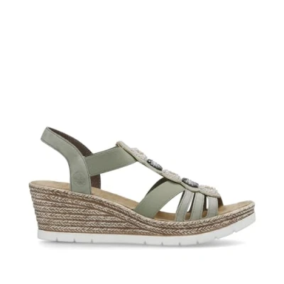 Afbeelding van Rieker Sandalen met plateauzool, Dames, Maat: 40, Kaki Imitatieleer/ textiel