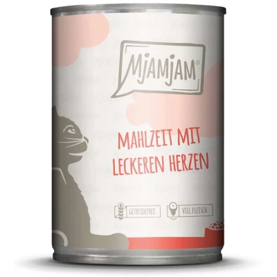 Afbeelding van MjAMjAM Premium nat voer voor katten maaltijd met lekkere harten, 1 verpakking (1 x 400 g), graanvrij extra veel vlees