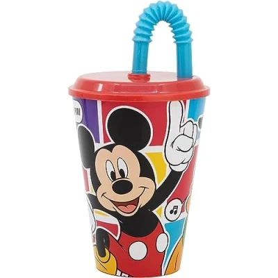 Afbeelding van Disney Mickey Mouse beker met rietje voor kinderen, herbruikbaar, semi stijve kunststof, BPA vrij, inhoud 430 ml