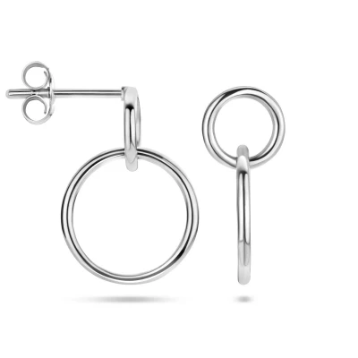 Afbeelding van zilver gerhodineerd oorhangers rondjes 1335869