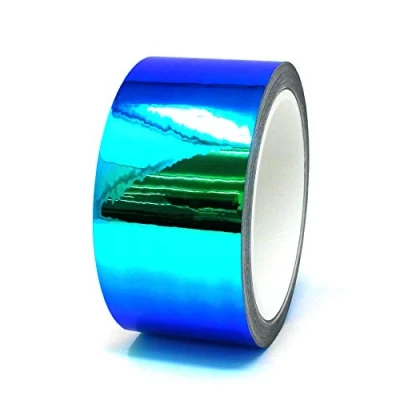 Afbeelding van 10 meter flip flop chroom sierstrip knutselen effectfolie hologram kameleon auto motorfiets modelbouw kleefstrip (FF4 blauw/groen, 50 mm breed)